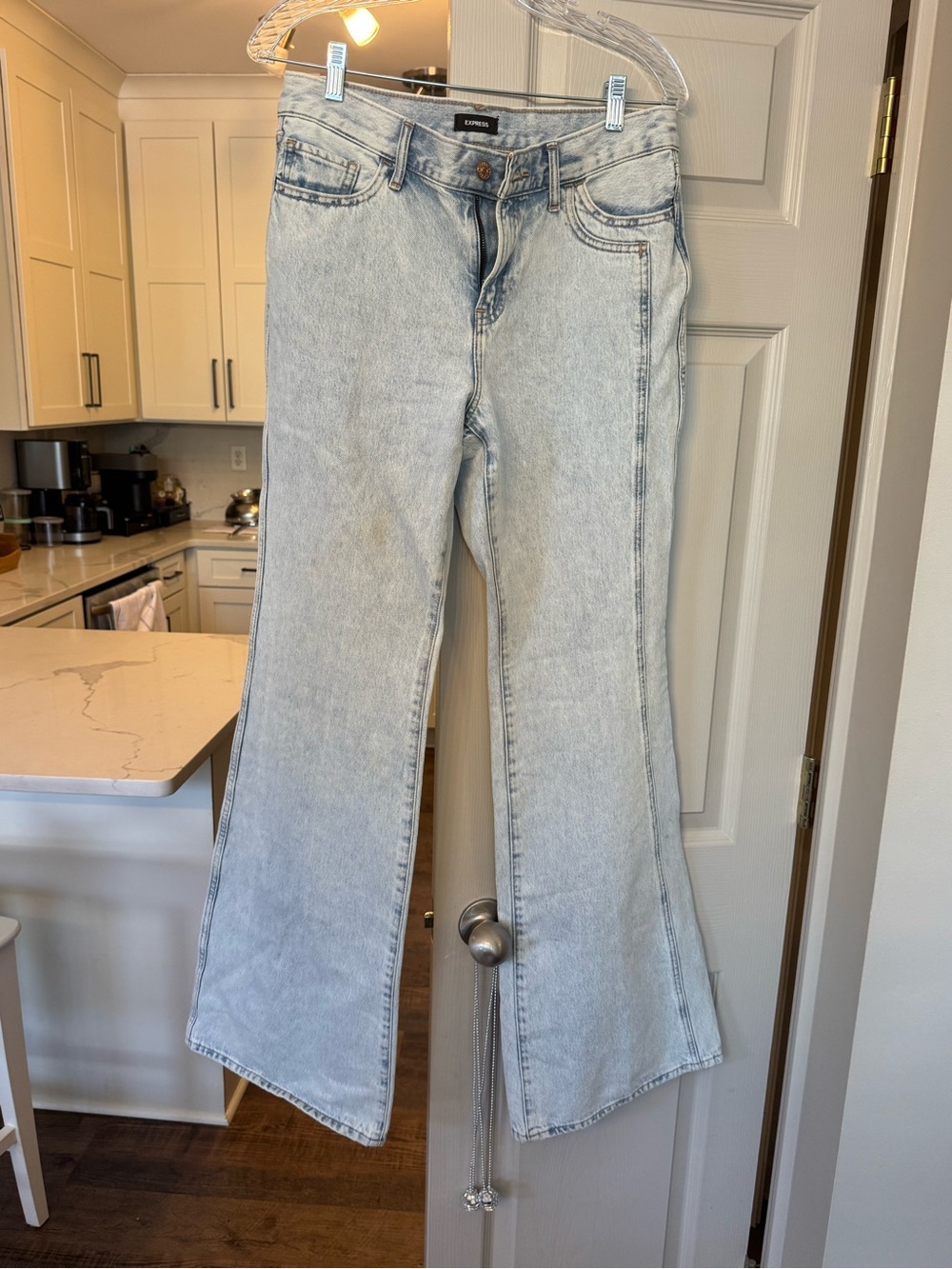 Express Light Wash High-Rise Wide Leg Jeans - Light Blue
